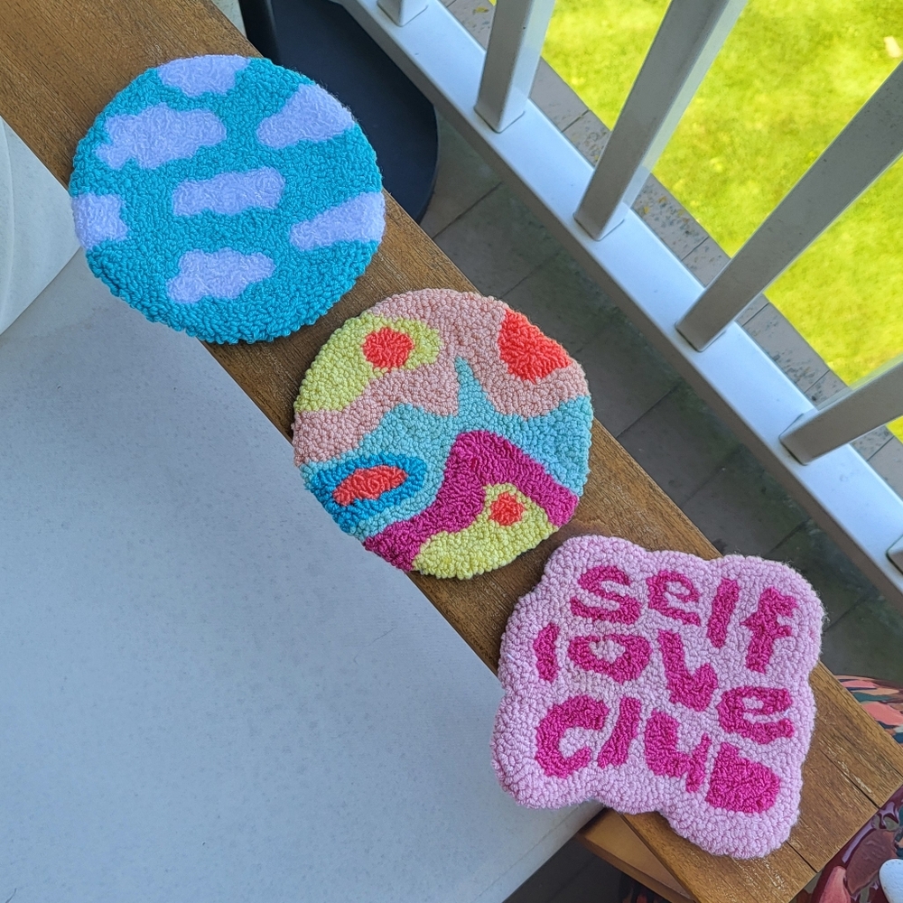 Handmade Colorful Tufted Coasters Set/ Punch Needle Coasters/ Mug Rug Set